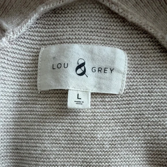 Lou & Grey V-Neck Tunic Sweater L Oatmeal Beige Oversized 100% Cotton EUC - Picture 2 of 15